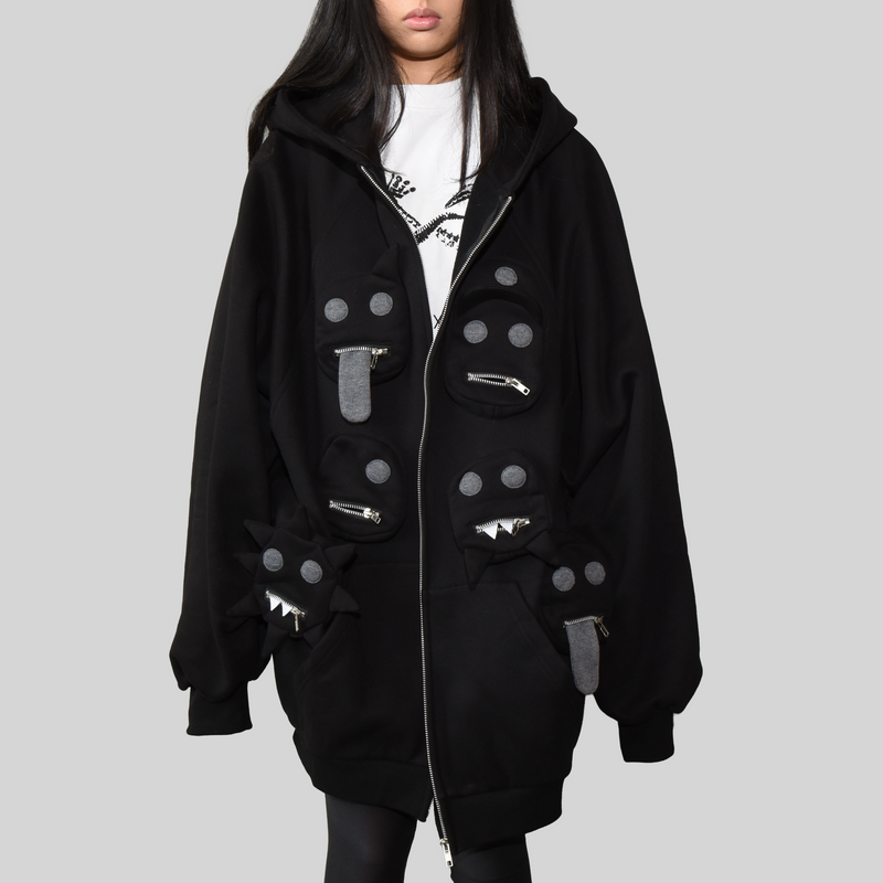 People Zip-Up Hoodie Black on Black