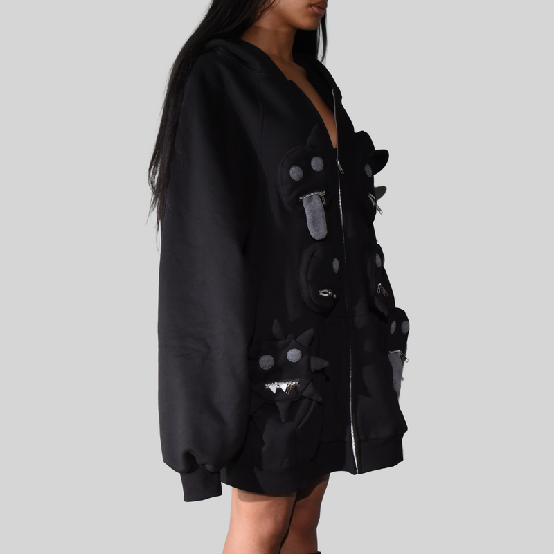 People Zip-Up Hoodie Black on Black